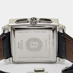 Pre Owned Fendi Black Stainless Steel Ceramic Leather Quadro 6500G Men's Wristwatch 39 mm