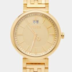 Fendi Champagne Gold Plated Stainless Steel Forever F105061101 Men's Wristwatch 39 mm 