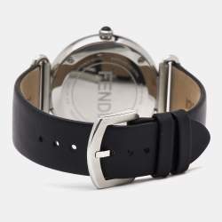 Pre Owned Fendi Silver Stainless Steel Leather Palazzo F0W909-A2YAF0QZ1 Men's Wristwatch 41 mm