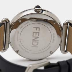Pre Owned Fendi Silver Stainless Steel Leather Palazzo F0W909-A2YAF0QZ1 Men's Wristwatch 41 mm