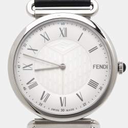 Pre Owned Fendi Silver Stainless Steel Leather Palazzo F0W909-A2YAF0QZ1 Men's Wristwatch 41 mm