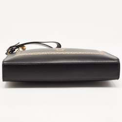 Fendi x Versace Black Leather Logo Wristlet Zip Pouch