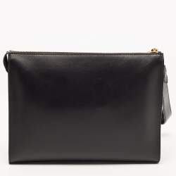 Fendi x Versace Black Leather Logo Wristlet Zip Pouch