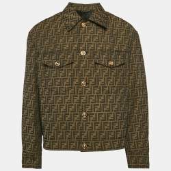 Fendi X Versace Brown Embellished Zucca FF Logo Jacquard Trucker Jacket L