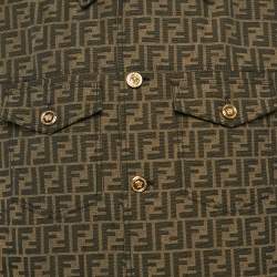 Fendi X Versace Brown Embellished Zucca FF Logo Jacquard Trucker Jacket L