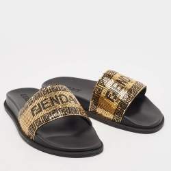 Fendi x Versace Gold/Black Metal Mesh Pool Slides Size 44