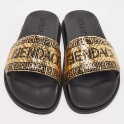 Fendi x Versace Gold/Black Metal Mesh Pool Slides Size 44