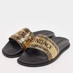 Fendi x Versace Gold/Black Metal Mesh Pool Slides Size 44