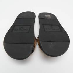 Pre Owned Fendi x Versace Gold Metal and Leather Flat Slides Size 40