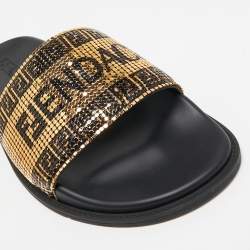 Pre Owned Fendi x Versace Gold Metal and Leather Flat Slides Size 40