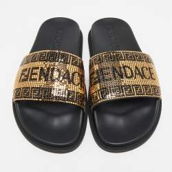 Pre Owned Fendi x Versace Gold Metal and Leather Flat Slides Size 40