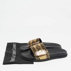 Pre Owned Fendi x Versace Gold Metal and Leather Flat Slides Size 40