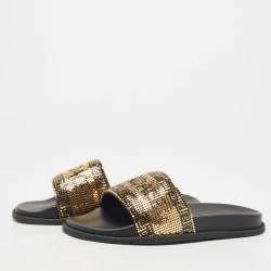 Fendi x Versace Gold Metal and Leather Flat Slides Size 40