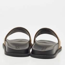 Fendi x Versace Gold Metal and Leather Flat Slides Size 40