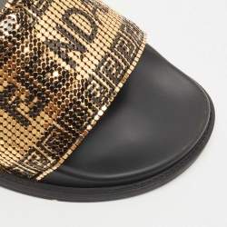 Fendi x Versace Gold Metal and Leather Flat Slides Size 40