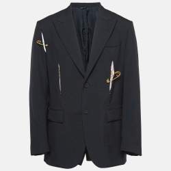 Fendace Black Wool Cut-Out Safety Pin Detail Blazer L