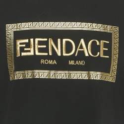Pre Owned Fendance Black Logo Embroidery and Print Crew Neck T-Shirt L