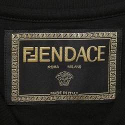 Pre Owned Fendance Black Logo Embroidery and Print Crew Neck T-Shirt L