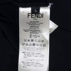 Pre Owned Fendance Black Logo Embroidery and Print Crew Neck T-Shirt L
