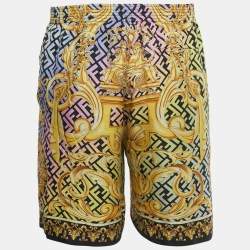 Pre Owned Fendace  Multicolor Monogram Baroque Print Silk Shorts S 