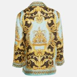 Pre Owned Fendace Aqua Blue Baroque Print Silk Pajama Shirt S  