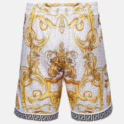 Pre Owned Fendace White Baroque Printed Perforated Knit Shorts L