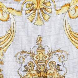 Pre Owned Fendace White Baroque Printed Perforated Knit Shorts L