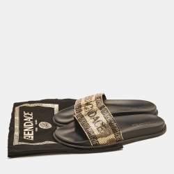Fendi x Versace Gold Metal and Leather Flat Slides Size 44