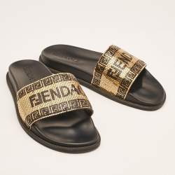 Fendi x Versace Gold Metal and Leather Flat Slides Size 44