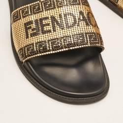 Fendi x Versace Gold Metal and Leather Flat Slides Size 44
