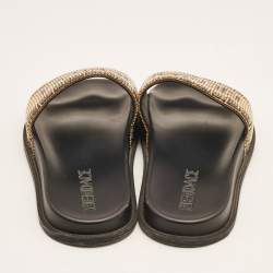 Fendi x Versace Gold Metal and Leather Flat Slides Size 44
