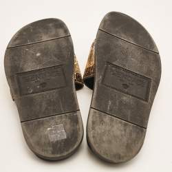 Fendi x Versace Gold Metal and Leather Flat Slides Size 44