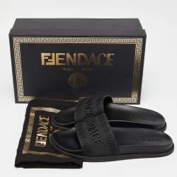 Fendi x Versace Black Rubber Flat Slides Size 44
