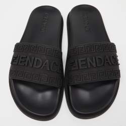 Fendi x Versace Black Rubber Flat Slides Size 44