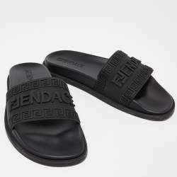 Fendi x Versace Black Rubber Flat Slides Size 44