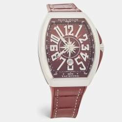 Franck Muller Burgundy Stainless Steel Rubber Alligator Leather Vanguard Yachting V 45 SC DT AC BO Men's Wristwatch 45 mm