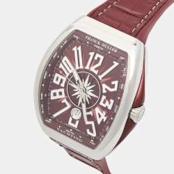 Franck Muller Burgundy Stainless Steel Rubber Alligator Leather Vanguard Yachting V 45 SC DT AC BO Men's Wristwatch 45 mm