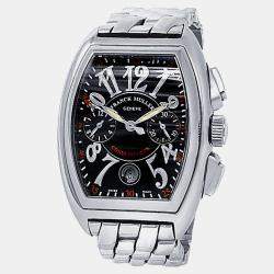 Pre Owned Franck Muller Conquistador 8001 CC Automatic Chronograph Black Dial Stainless Steel Men's Wristwatch 34 mm