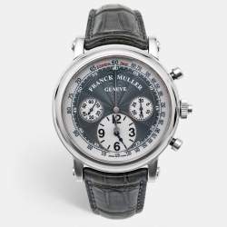 مملوكة مسبقًا Franck Muller Double SIded Rattrapante 7008 CC RC DF Grey Dial Stainless Steel Alligator Leather Men's Wristwatch 44 mm