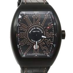 Pre Owned Franck Muller Black 18K Rose Gold & Titanium Leather Vanguard V 45 SC DT Men's Wristwatch 44 mm
