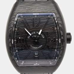 Pre Owned Franck Muller Black Carbon Rubber Vanguard V 45 SC DT Men's Wristwatch 44 mm