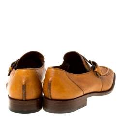 Pre Owned  حذاء لوفرز فراتيلي روزيتي شريط مونك جلد بني مقاس 44.5