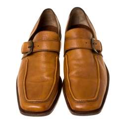 Pre Owned  حذاء لوفرز فراتيلي روزيتي شريط مونك جلد بني مقاس 44.5