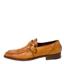 Pre Owned  حذاء لوفرز فراتيلي روزيتي شريط مونك جلد بني مقاس 44.5