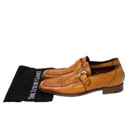 Pre Owned  حذاء لوفرز فراتيلي روزيتي شريط مونك جلد بني مقاس 44.5