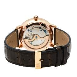 Frederique Constant Rose Gold Plated Stainless Steel Leather Slimline Moonphase Men's Wristwatch 42 mm