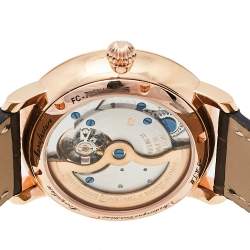 Frederique Constant Rose Gold Plated Stainless Steel Leather Slimline Moonphase Men's Wristwatch 42 mm