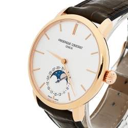 Frederique Constant Rose Gold Plated Stainless Steel Leather Slimline Moonphase Men's Wristwatch 42 mm