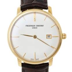 Frederique Constant Silver Gold Plated Stainless Steel Leather Slimline FC-306X4S25/6 Men's Wristwatch 40 mm
