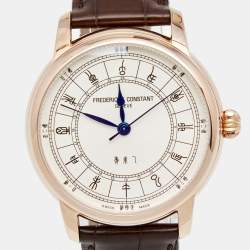 Frederique Constant Silver Rose Gold Plated Alligator Leather Limited Edition Zodiac FC-724CC4H4 Men's Wristwatch 41 mm